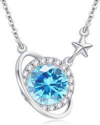 wholesale 925 Sterling Silver Cubic Zirconia Saturn Pendant Necklace for Women-March