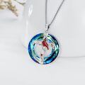 wholesale 925 Sterling Silver Red Cardinal Bird Cross Pendant Necklace Blue Crystal Circle-0-3
