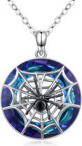 wholesale 925 Sterling Silver Blue Crystal Spider Web Pendant Necklace Gothic Halloween s for Women and Girls-0-0