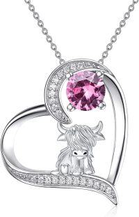 wholesale Sterling Silver Highland Cow Birthstone Necklace Jewelry Gifts for Women Girls-1-10-October-1-10-October