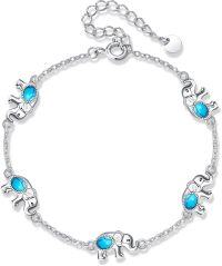 wholesale 925 Sterling Silver Elephant Turquoise Charm Anklet for Women Girls Beach  7-8 Adjustable Chain Length-Elephant