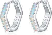 wholesale 925 Sterling Silver White Opal Abalone Hexagon Star Huggie Hoop Earrings-Hexagon