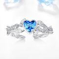 wholesale 925 Sterling Silver Aquamarine Opal Heart Round Vine Leaf Open Promise Ring for Women-0-1