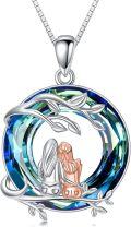 wholesale 925 Sterling Silver Blue Crystal Angel Sisters Pendant Necklaces for Women Girlfriends Gifts Birthdays Xmas Presents-0-1