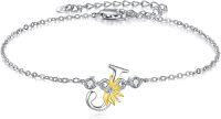 wholesale 925 Sterling Silver Sunflower Initial Alphabet Script Letter Bracelet for Women Girls-Initial J