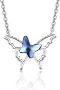 wholesale 925 Sterling Silver Blue Crystal Butterfly Pendant Necklace for Women-0-0