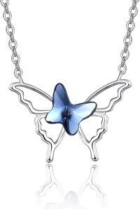 wholesale 925 Sterling Silver Blue Crystal Butterfly Pendant Necklace for Women-double blue butterfly