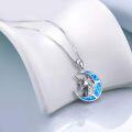 wholesale 925 Sterling Silver Blue Fire Opal Crescent Moon & Unicorn Head Pendant Necklace for Women-0-1