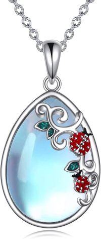 wholesale 925 Sterling Silver Teardrop Opal Ladybug Pendant Necklaces Gifts for Women Girls Mothers' Day Birthdays-Ladybug