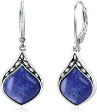 wholesale Sterling Silver Natural Gemstone Vintage Irish Celtic Teardrop Dangle Earrings-Lapis Lazuli