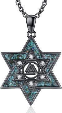 wholesale 925 Sterling Silver Black Turquoise Star of David Pendant Necklace - Jewish  for Women-Valknut