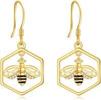 wholesale 925 Sterling Silver Honeycomb & Bee Drop Earrings with Cubic Zirconia for Women-Bee Dangle Earrings