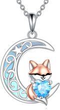 wholesale 925 Sterling Silver Blue Crystal Heart Fox Pendant Necklace-0-0
