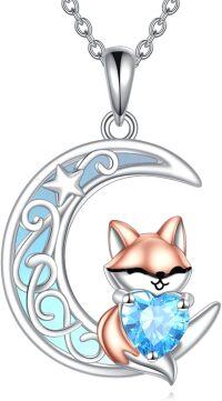 wholesale 925 Sterling Silver Blue Crystal Heart Fox Pendant Necklace-FOX moon