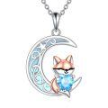 wholesale 925 Sterling Silver Blue Crystal Heart Fox Pendant Necklace-0-0
