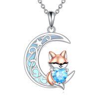 wholesale 925 Sterling Silver Blue Crystal Heart Fox Pendant Necklace-FOX moon