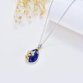 wholesale 925 Sterling Silver Lapis Lazuli and Gold Plated Floral Pendant Necklace for Women-0-2