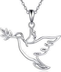 wholesale 925 Sterling Silver Olive Branch Dove Pendant Necklace - Peaceful Bird Jewelry for Women-Dove
