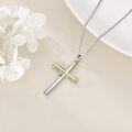 wholesale 925 Sterling Silver Dripping Gold Bee Cross Pendant Necklace s for Women and Men-0-2