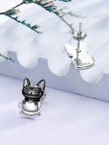 wholesale 925 Sterling Silver Black Cat in Cup Stud Earrings for Halloween-0-5