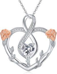 wholesale 925 Sterling Silver & 925 Rhodium Plated Pendant with Cubic Zirconia and Flower Design - Perfect Gift for Her (Length: Adjustable)-Infinity Rose Heart