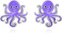 wholesale 925 Sterling Silver Purple Octopus Stud Earrings for Women Girls Kids Gift Idea-Purple octopus earrings