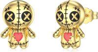 wholesale 925 Sterling Silver Plated Rose Gold Metal Voodoo Doll Stud Earrings - Gothic Horror Style Skeleton Heart Pendant Jewelry for Women Girls 2 Pcs Set-Gold