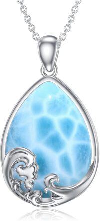 wholesale 925 Sterling Silver Teardrop Blue Larimar Ocean Wave Filigree Pendant Necklace-Ocean Wave Teardrop