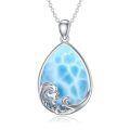 wholesale 925 Sterling Silver Larimar Teardrop Pendant Necklace With Ocean Wave Design-0-0