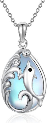 wholesale 925 Sterling Silver Blue Moonstone Dolphins Pendant Necklace for Women-C - Dolphin