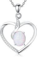 wholesale 925 Sterling Silver Oval White Opal & Cultured Diamond Heart Pendant Necklace - 18 Chain-0-0