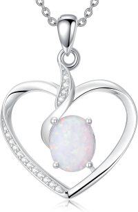 wholesale 925 Sterling Silver Oval White Opal & Cultured Diamond Heart Pendant Necklace - 18 Chain-Style B