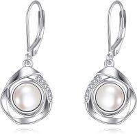 wholesale 925 Sterling Silver Pearl Twist Drop Earrings for Women-White Pearl
