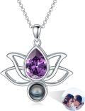 wholesale 925 Sterling Silver 925 Lotus Flower Purple Crystal Pearl Projection Necklace - Romantic Gift for Women-0-0