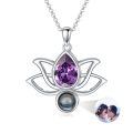 wholesale 925 Sterling Silver Purple Gemstone Lotus Necklace-0-0