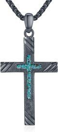 wholesale 925 Sterling Silver Turquoise Inlay Black Cross Pendant Necklace for Men & Women-0-0