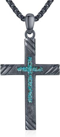 wholesale 925 Sterling Silver Turquoise Inlay Black Cross Pendant Necklace for Men & Women-Black Cross Turquoise Necklace