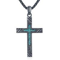 wholesale 925 Sterling Silver Turquoise Inlay Black Cross Pendant Necklace for Men & Women-Black Cross Turquoise Necklace