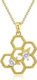 wholesale 925 Sterling Silver Plated Gold  Honeycomb Bee Pendant Necklace - Gifts for Her-0-0