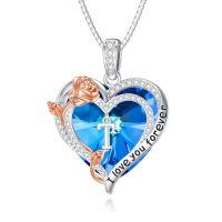 wholesale 925 Sterling Silver Crystal Rose Heart Initial Necklace for Women-T