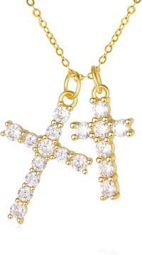wholesale 14K Gold Sterling Silver Birthstone Double Cross Necklace for Women-04-04-Apr-Apr