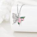wholesale 925 Sterling Silver Pink Opal and Green Moss Agate Butterfly Flower Pendant Necklace-0-3