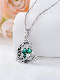 wholesale 925 Sterling Silver Cross with Celtic Knot and Green Shamrock Pendant Necklace-0-8