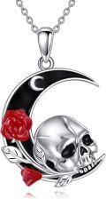 wholesale 925 Sterling Silver Gothic Skull & Rose Moon Pendant Necklace s-0-0