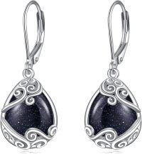 wholesale Sterling Silver Moonstone Leverback Teardrop Dangle Earrings for Women-P-Blue Sandstone