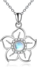 wholesale 925 Sterling Silver Blue Moonstone Flower Pendant Necklace for Women and Teen Girls-0-0