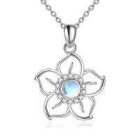 wholesale 925 Sterling Silver Moonstone Flower Pendant Necklace With Crystal Accents-Flower