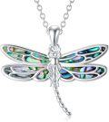 wholesale 925 Sterling Silver Abalone Shell Inlay Dragonfly Pendant Necklace with Extender Chain - For Women (Blue)-0-0
