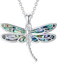 wholesale 925 Sterling Silver Abalone Shell Inlay Dragonfly Pendant Necklace with Extender Chain - For Women (Blue)-Blue Abalone Dragonfly