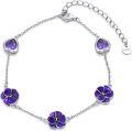 wholesale 925 Sterling Silver Purple Flower & Heart Stone Adjustable Bracelet Gift for Women and Girls-0-0